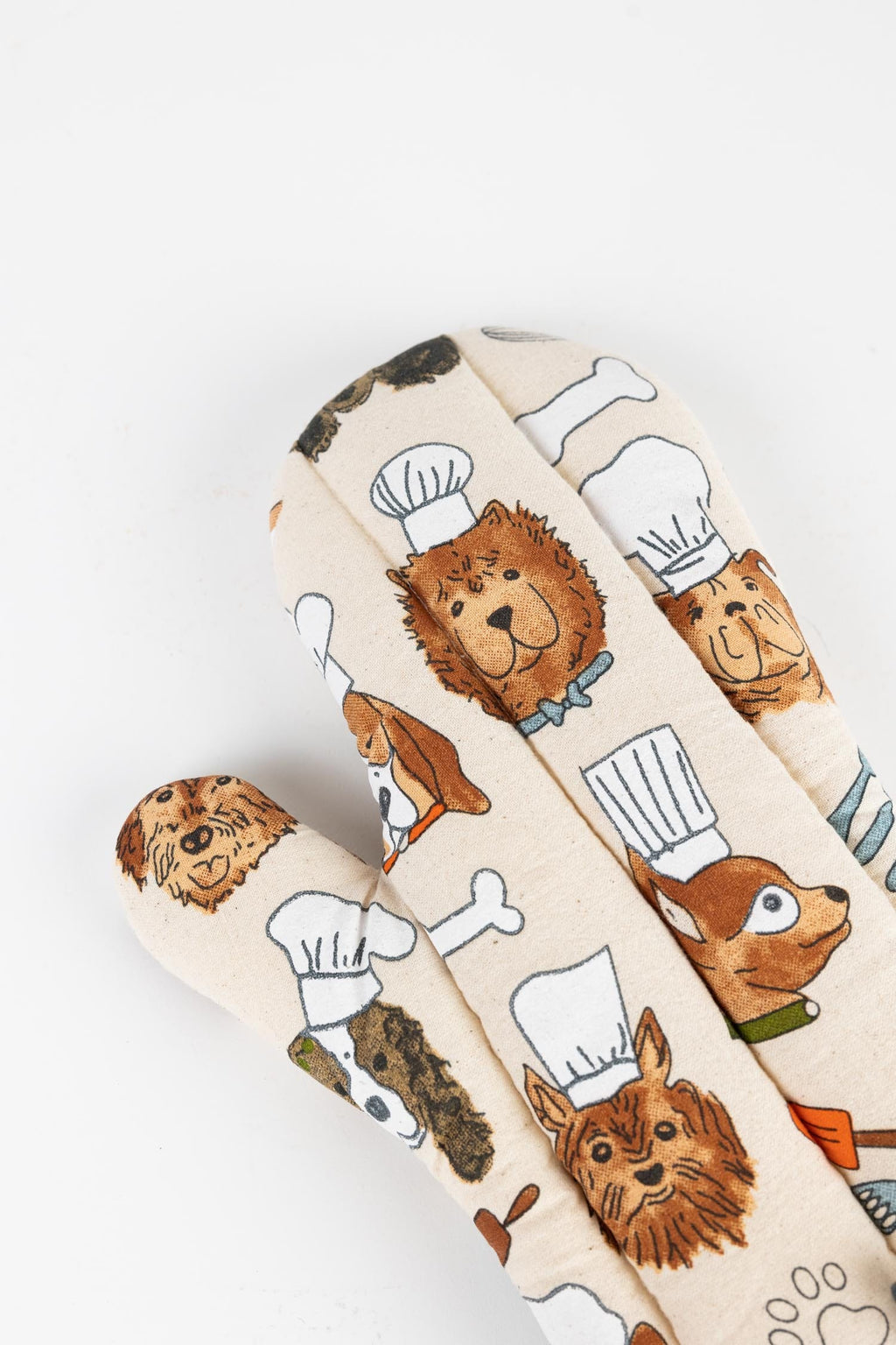 Oven mitt dog chefs cotton 11L cream/brown/green