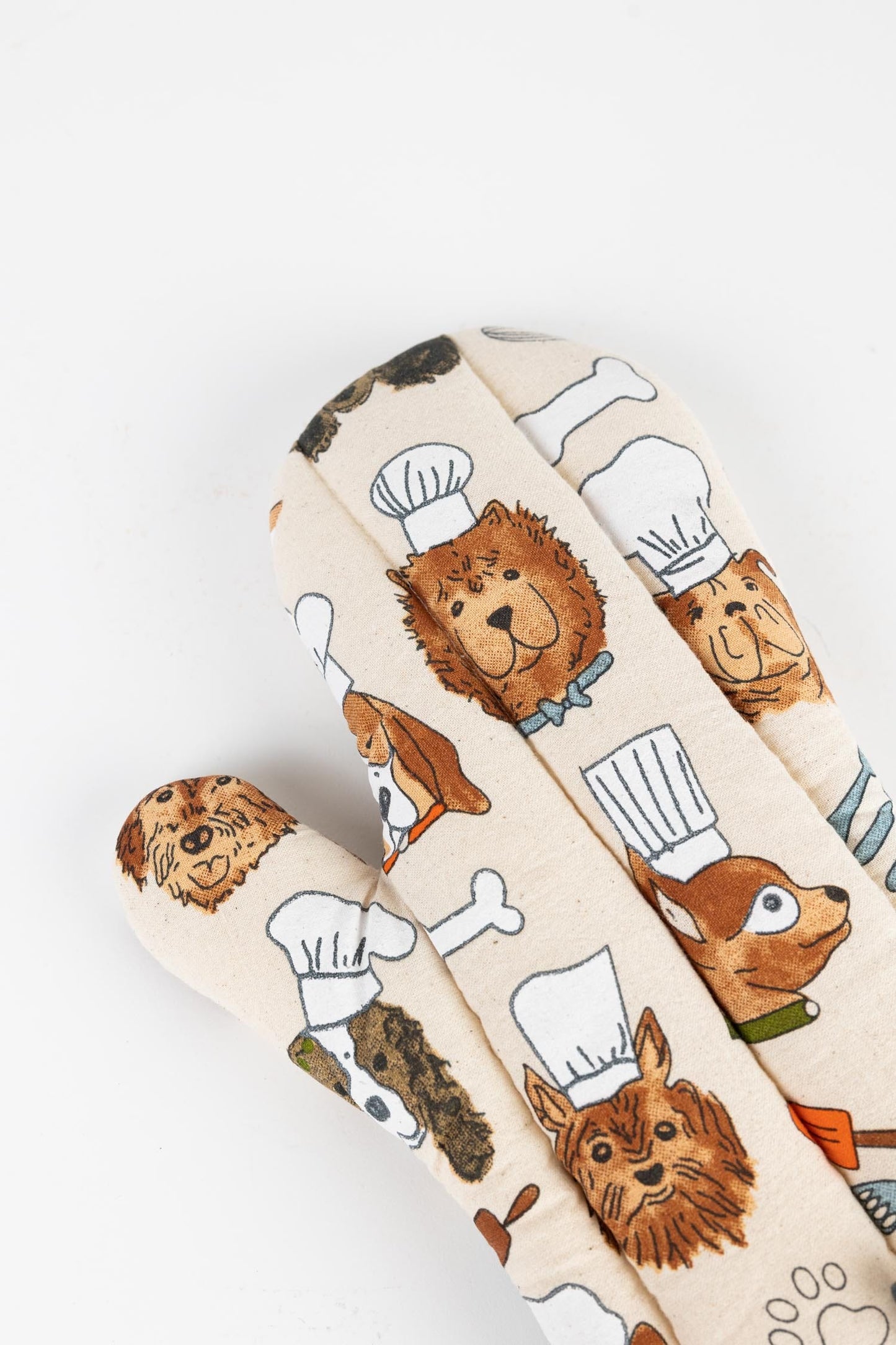 Oven mitt dog chefs cotton 11L cream/brown/green