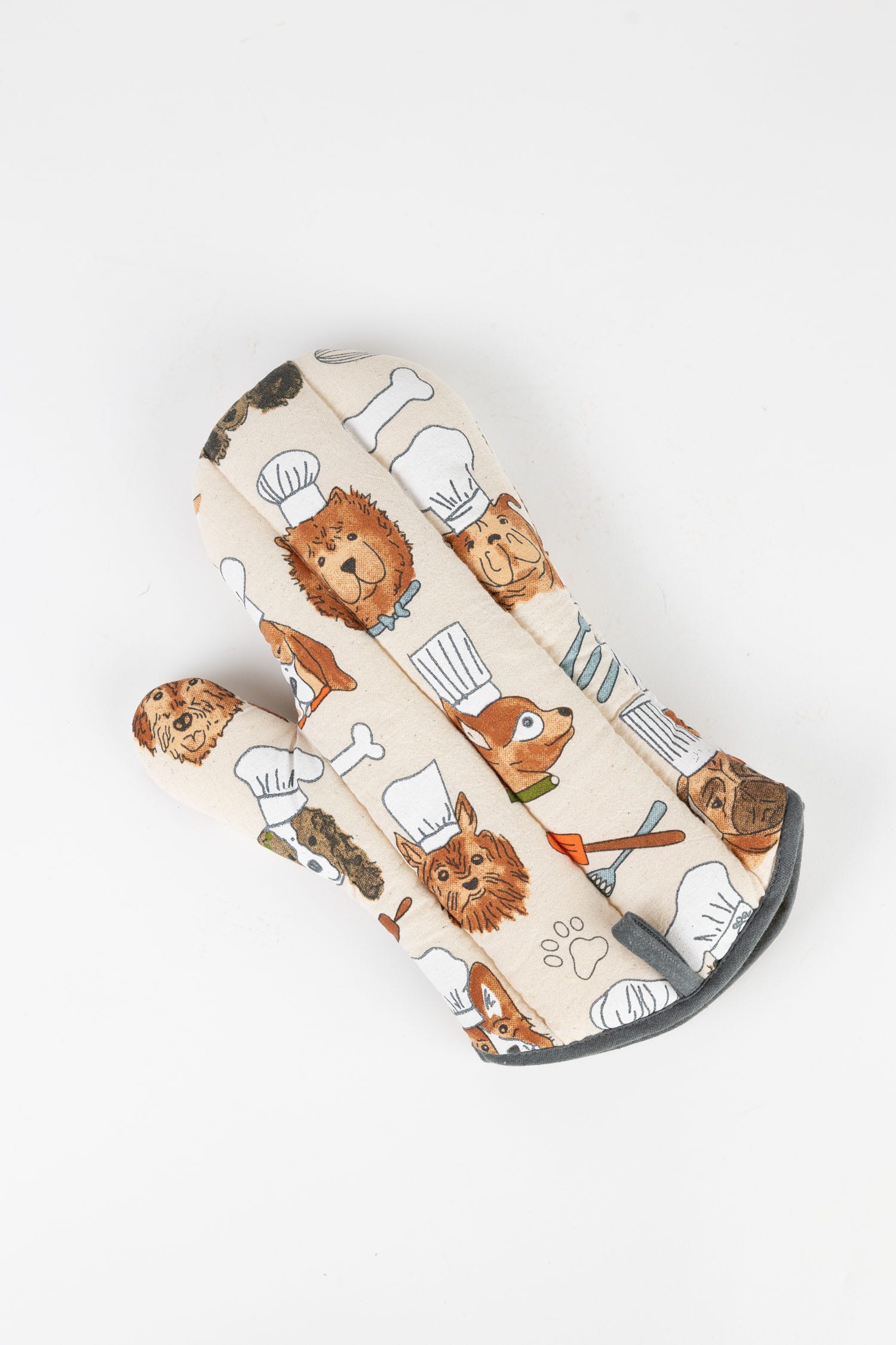 Oven mitt dog chefs cotton 11L cream/brown/green