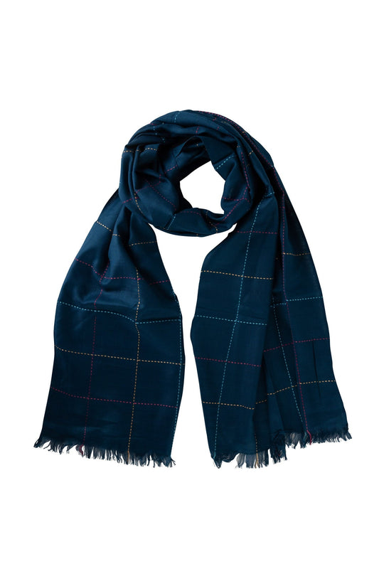 Scarf kantha stitch sqs viscose 70x20 blue/multi