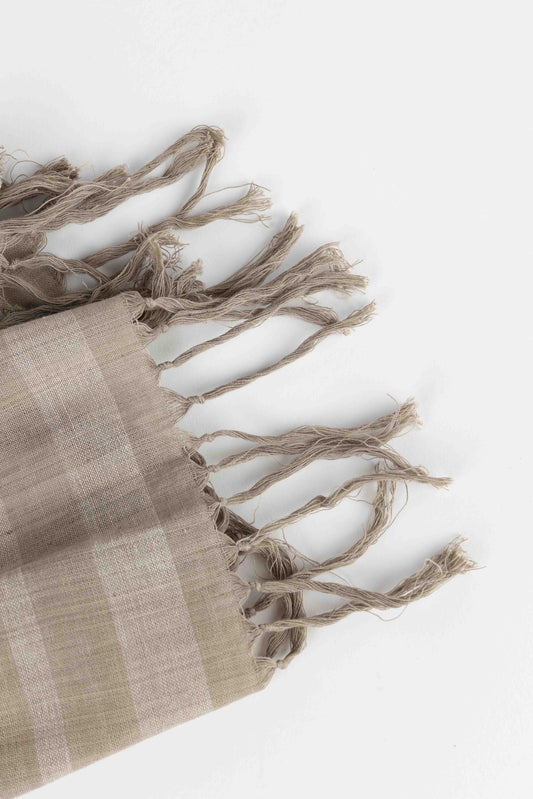 Scarf asst autumnal stripes cttn 74x28 tan/blu/yel