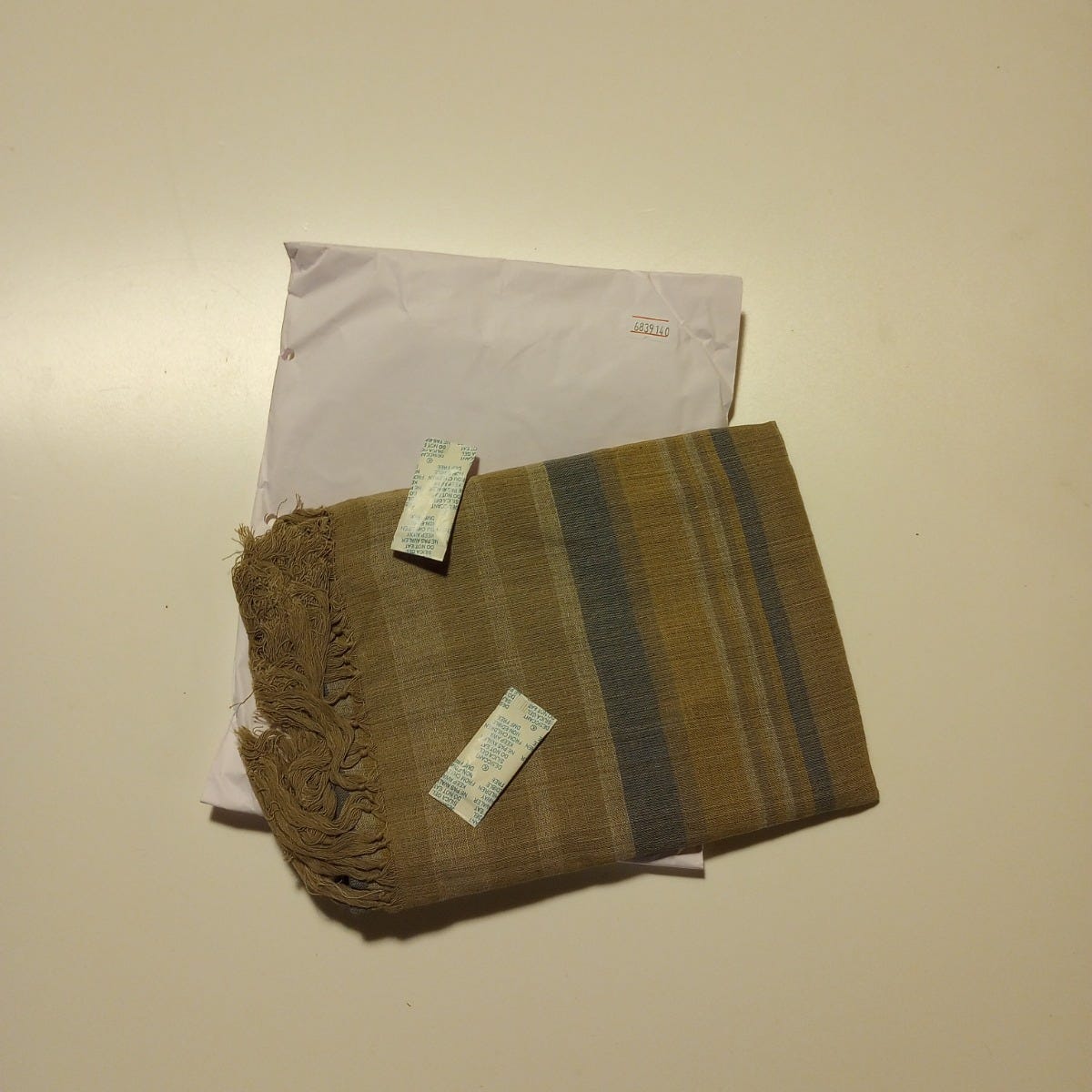 Scarf asst autumnal stripes cttn 74x28 tan/blu/yel