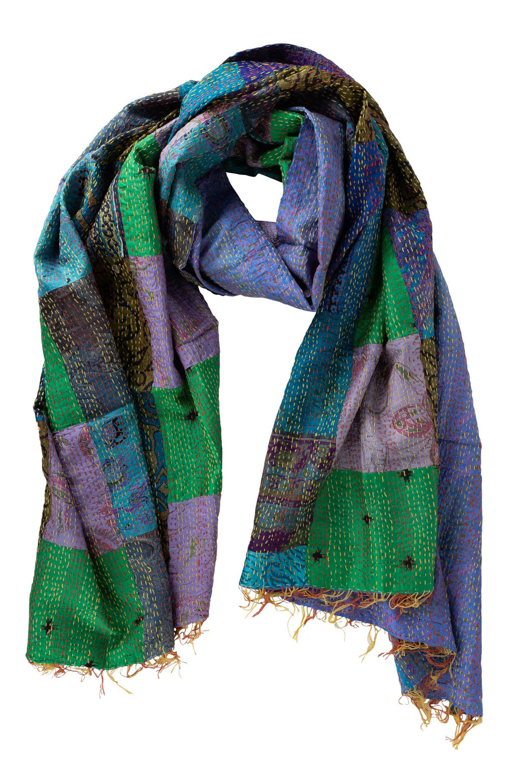 Shawl kantha patchwork upcycled sari 85x35 asst