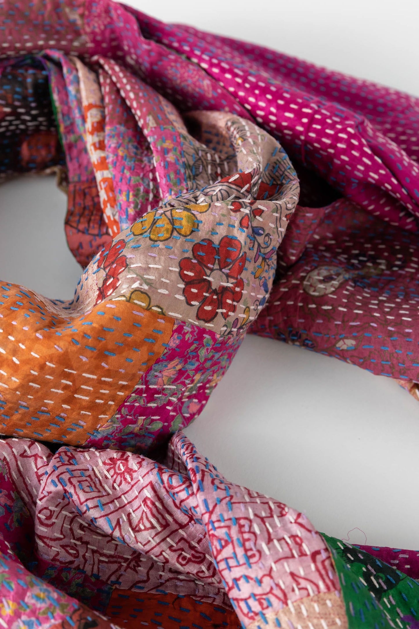 Shawl kantha patchwork upcycled sari 85x35 asst