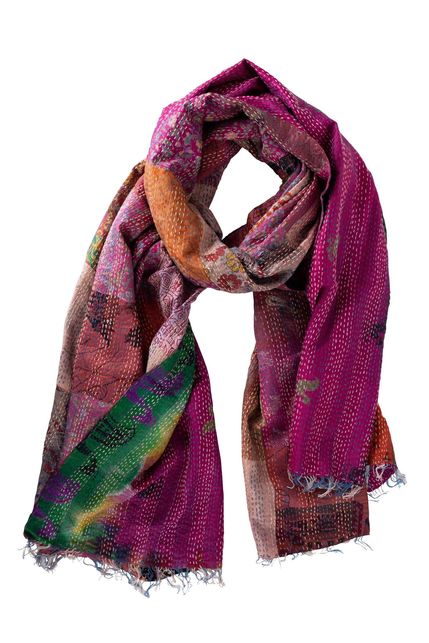 Shawl kantha patchwork upcycled sari 85x35 asst