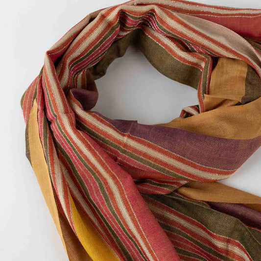 Scarf autumn stripes viscose 72x28 rust/grn/yel