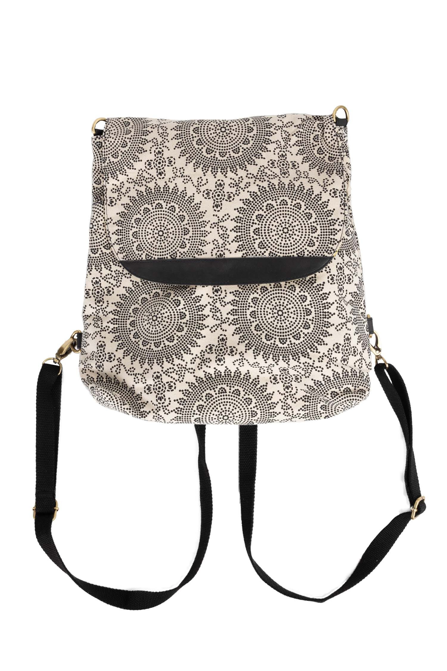 Backpack travel circle design canvas 14W blk/wht