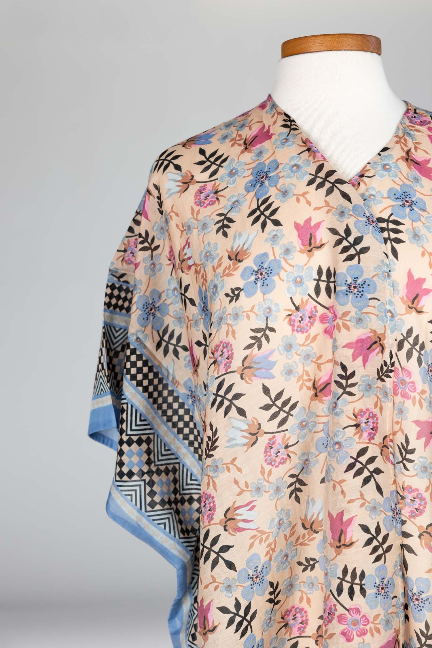 Topper floral/checks cotton/silk OSFM pastel/black