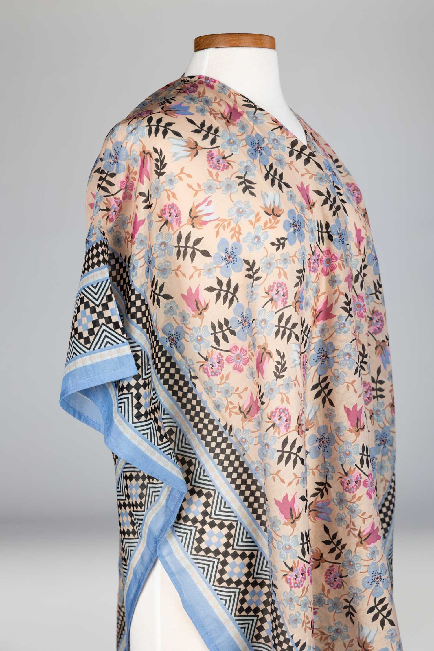 Topper floral/checks cotton/silk OSFM pastel/black