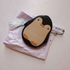 Coin purse penguin leather 4.5x3.5 black/cream