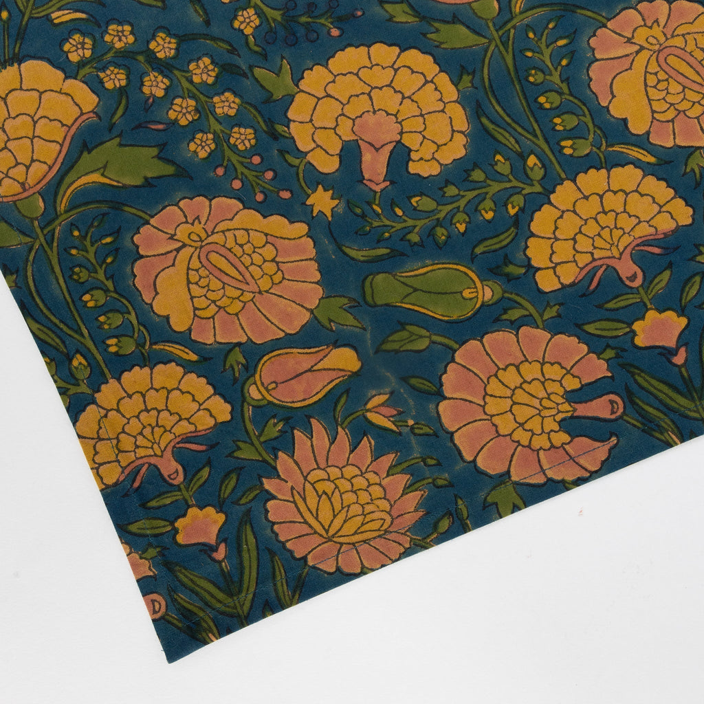 Napkin large floral M/4 cttn 20sq dk teal/yel/grn