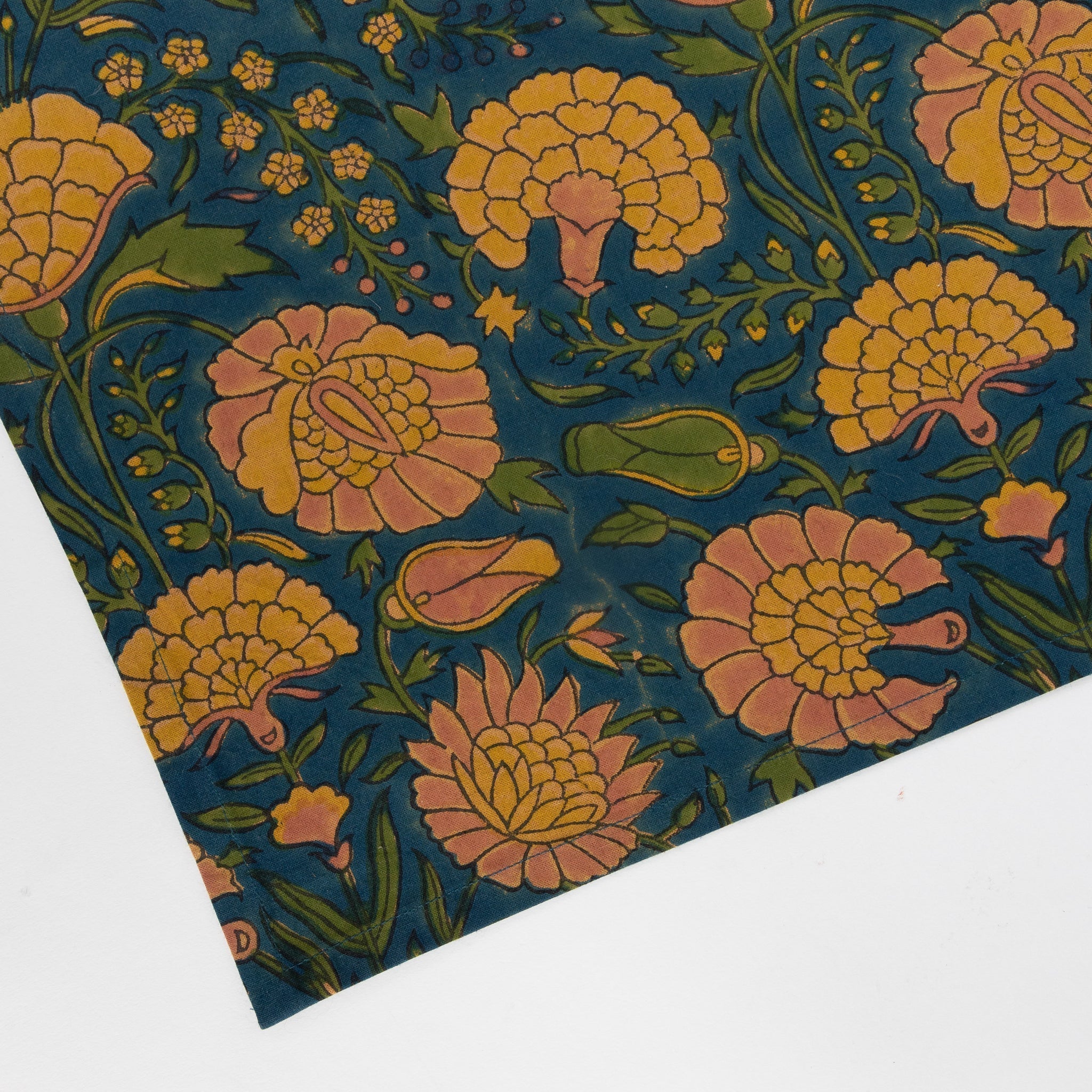 Napkin large floral M/4 cttn 20sq dk teal/yel/grn