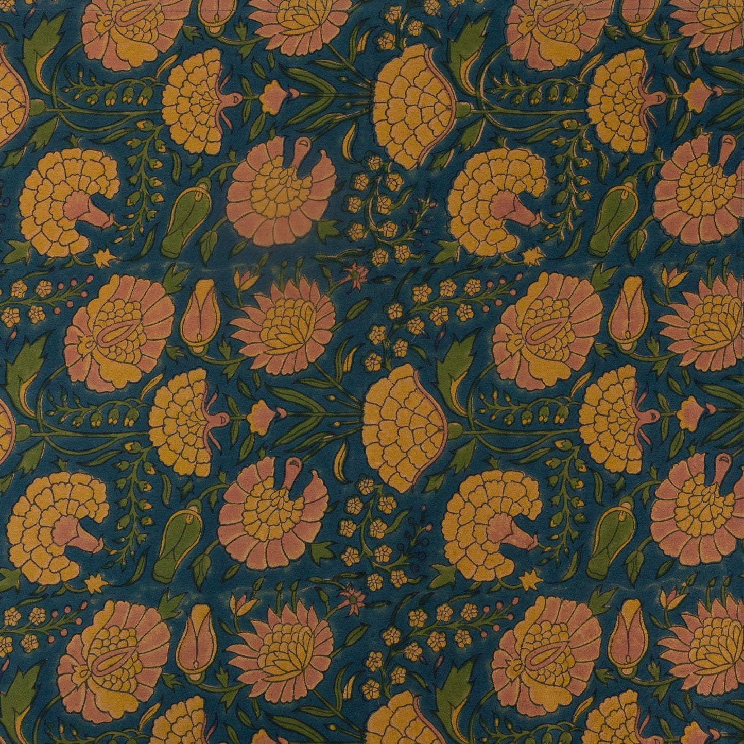 Napkin large floral M/4 cttn 20sq dk teal/yel/grn