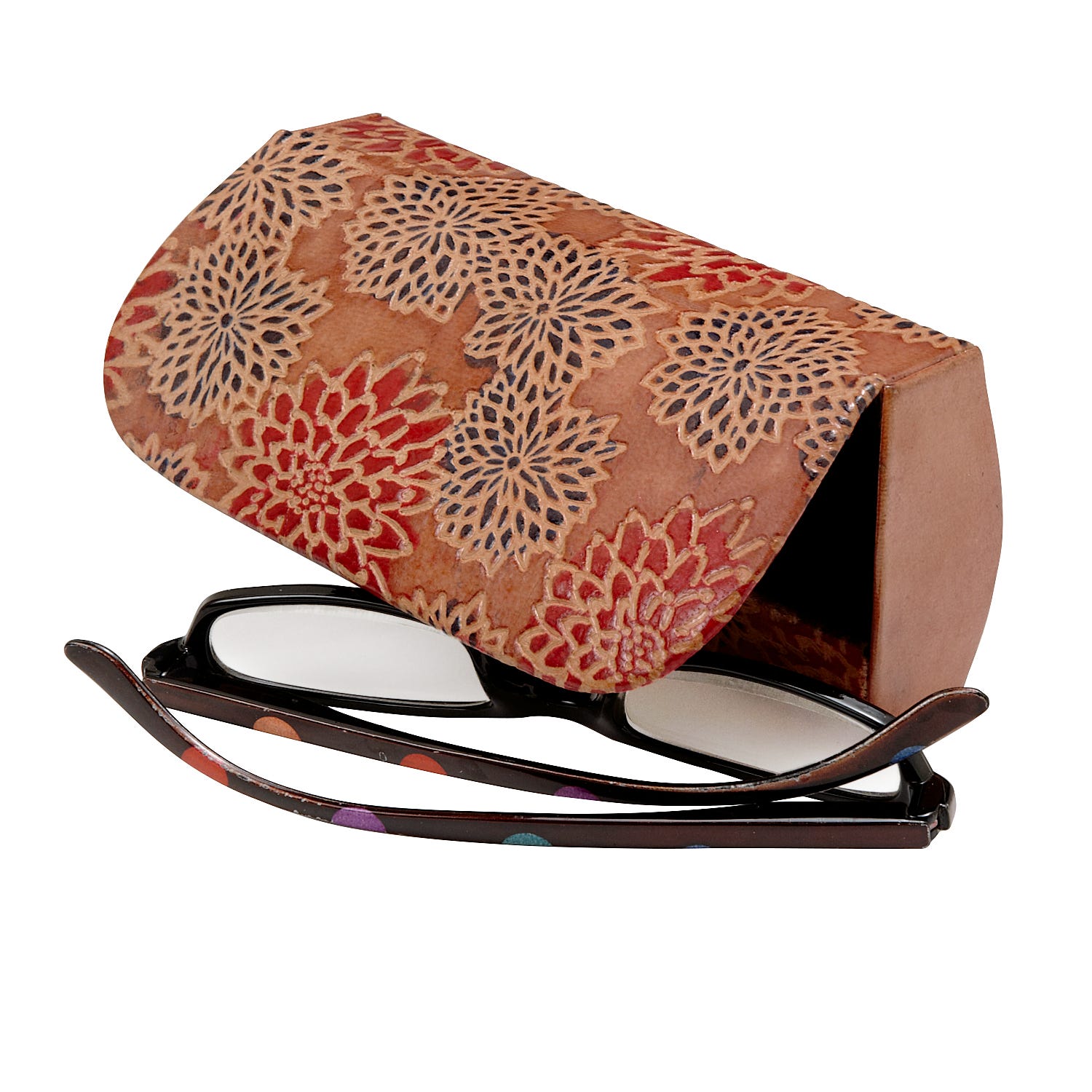 Glasses case floral leather 6L red/blue