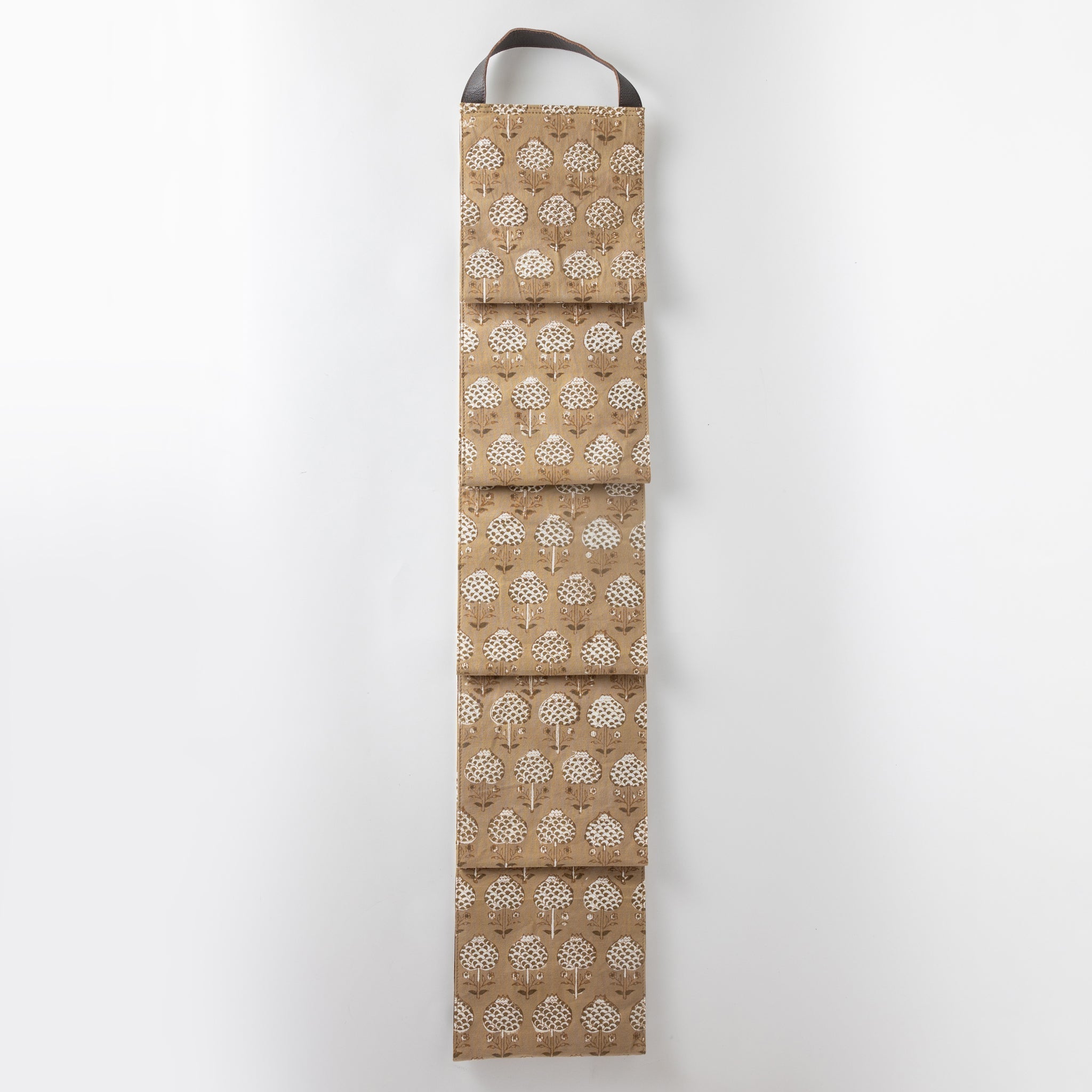 Wine rack hanging cttn/lthr 7.5Wx38L brn/wht