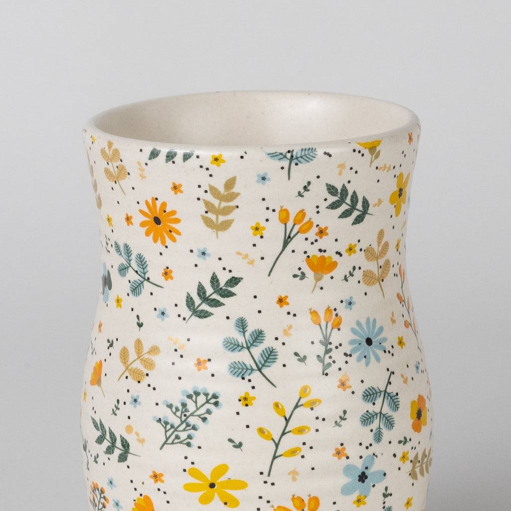 Tumbler floral f/10oz M/2 cer 3Dx4.5H crm/multi