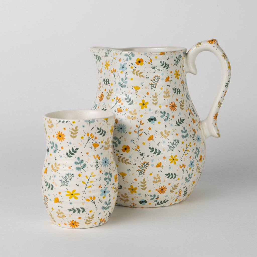 Pitcher floral design f/56oz cer 6Dx7H crm/multi