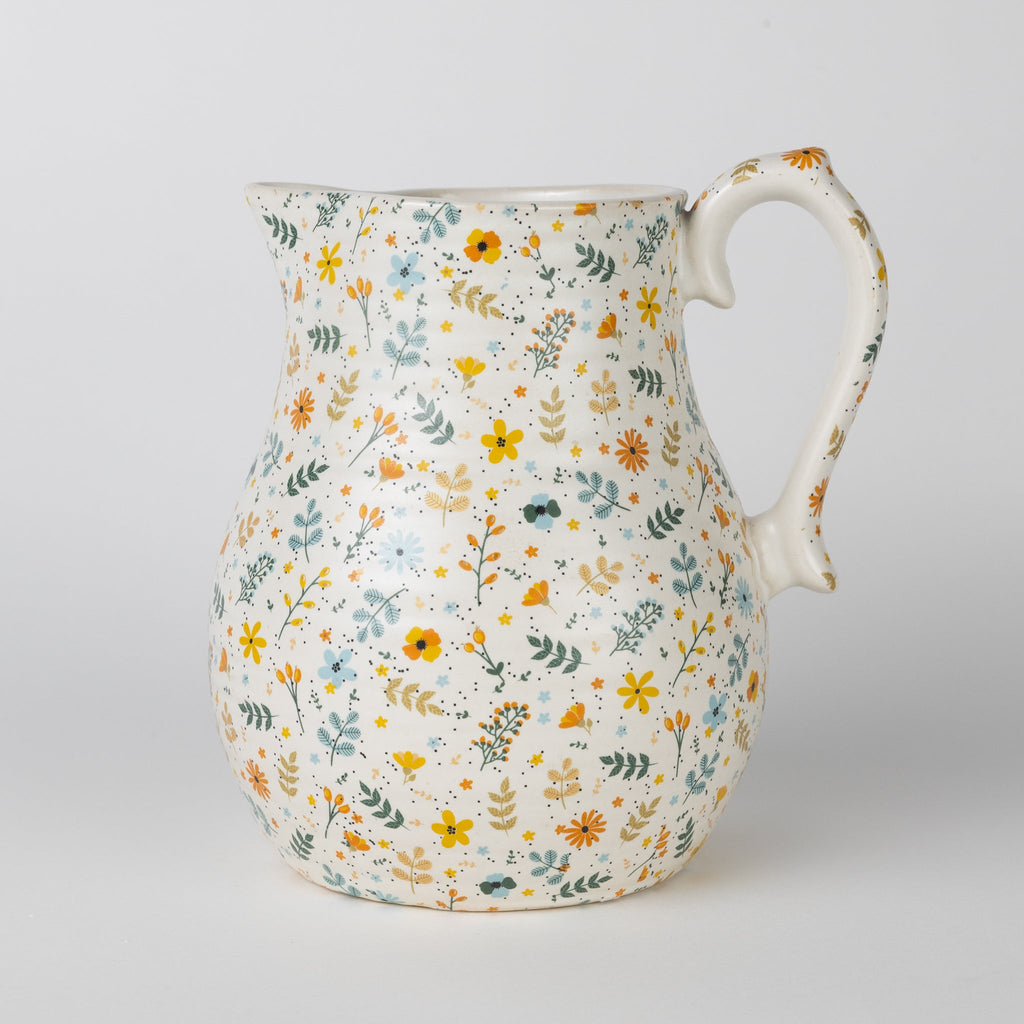 Pitcher floral design f/56oz cer 6Dx7H crm/multi