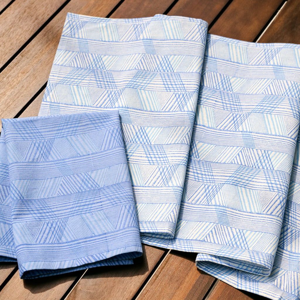 Napkin retro stripes M/4 cttn 20sq light/dark blue