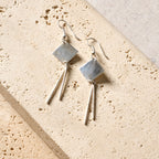 Earrings small sq w/spokes br/silv pltd 3L silv