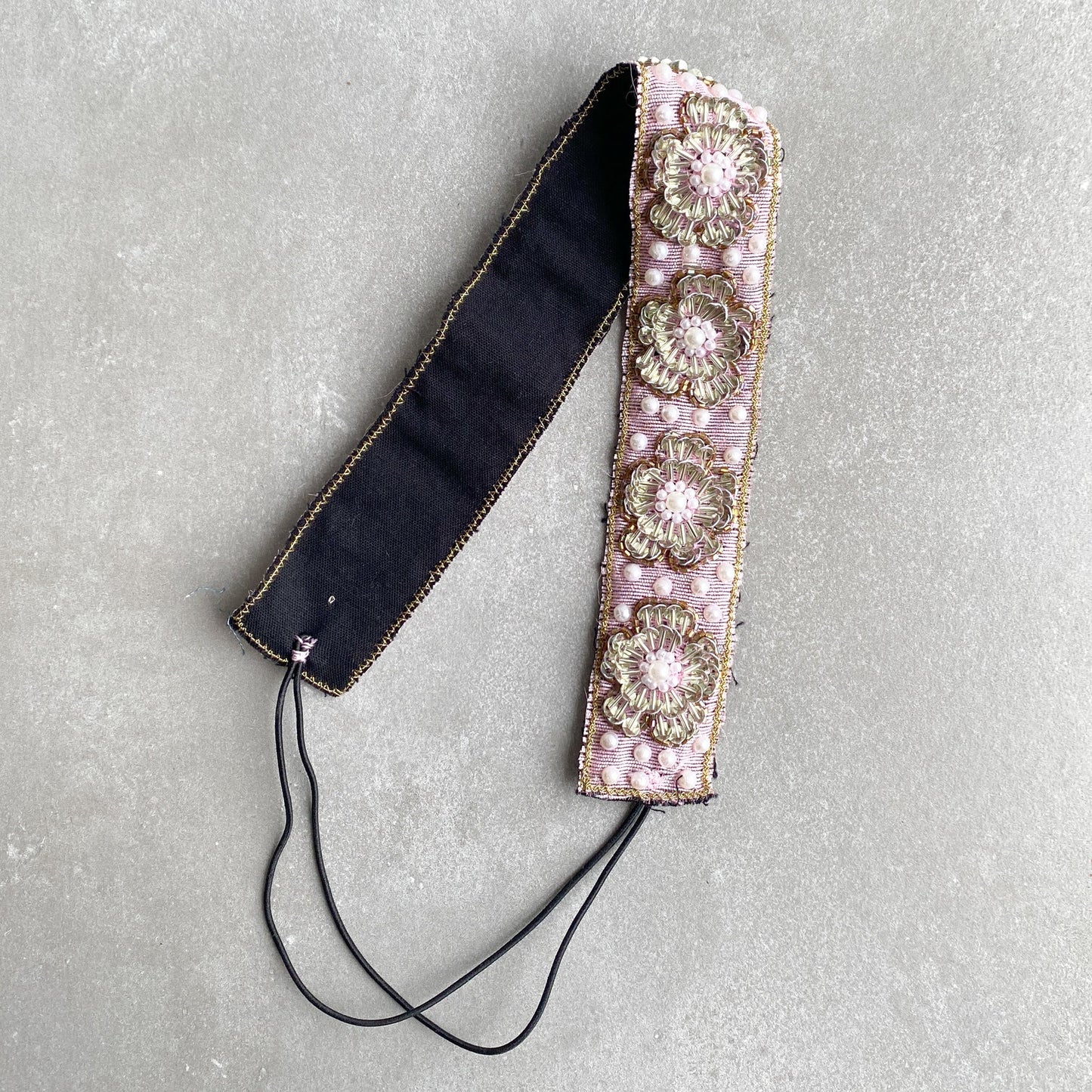 Headband beaded M/2 silk/glass 1.25W lav/gld/blk