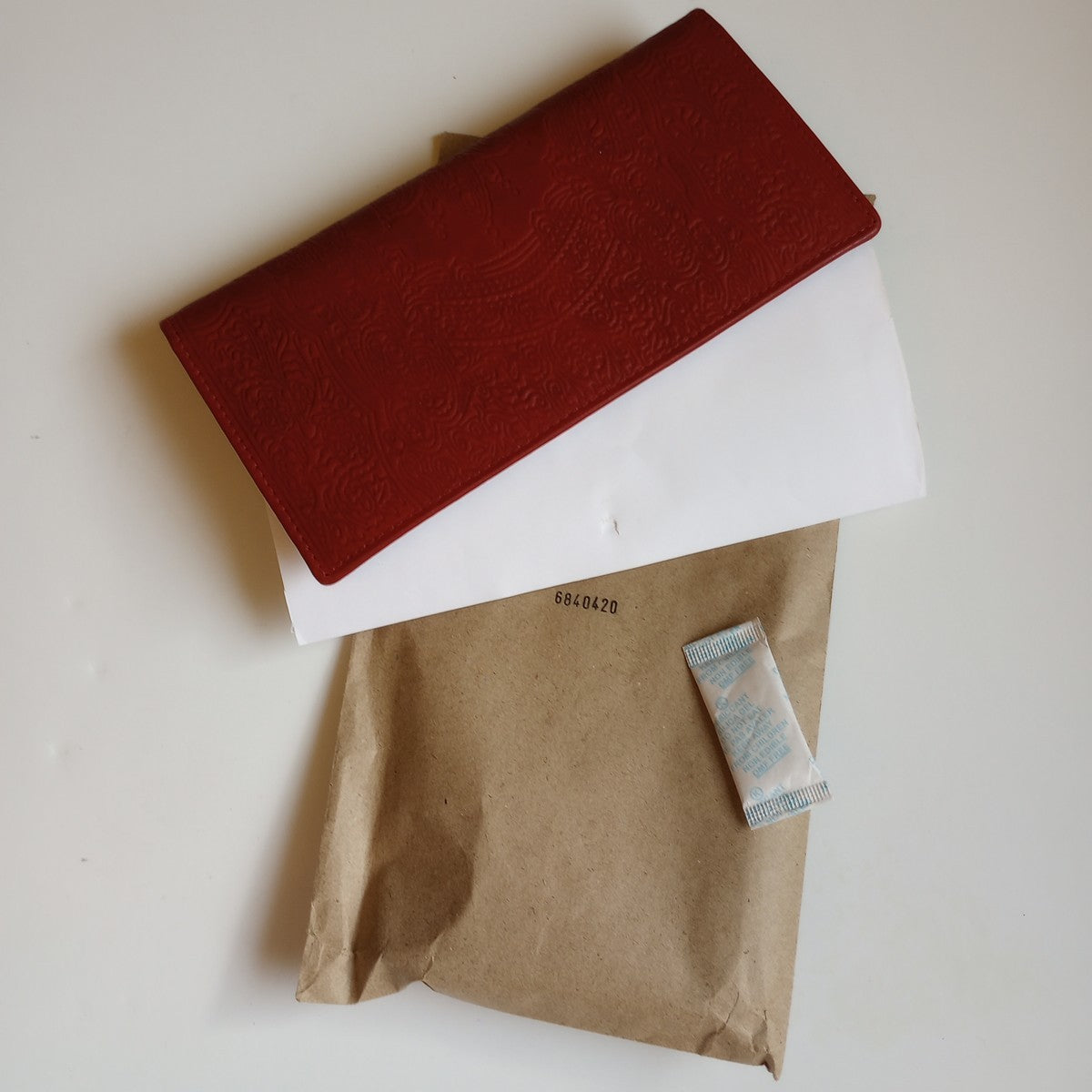 Wallet long embossed leather 7.5Wx4 red