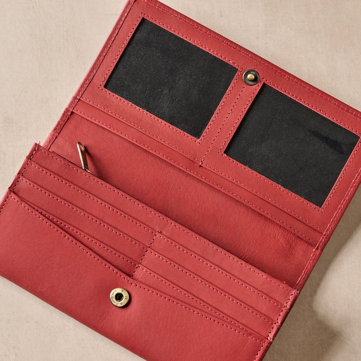 Wallet long embossed leather 7.5Wx4 red