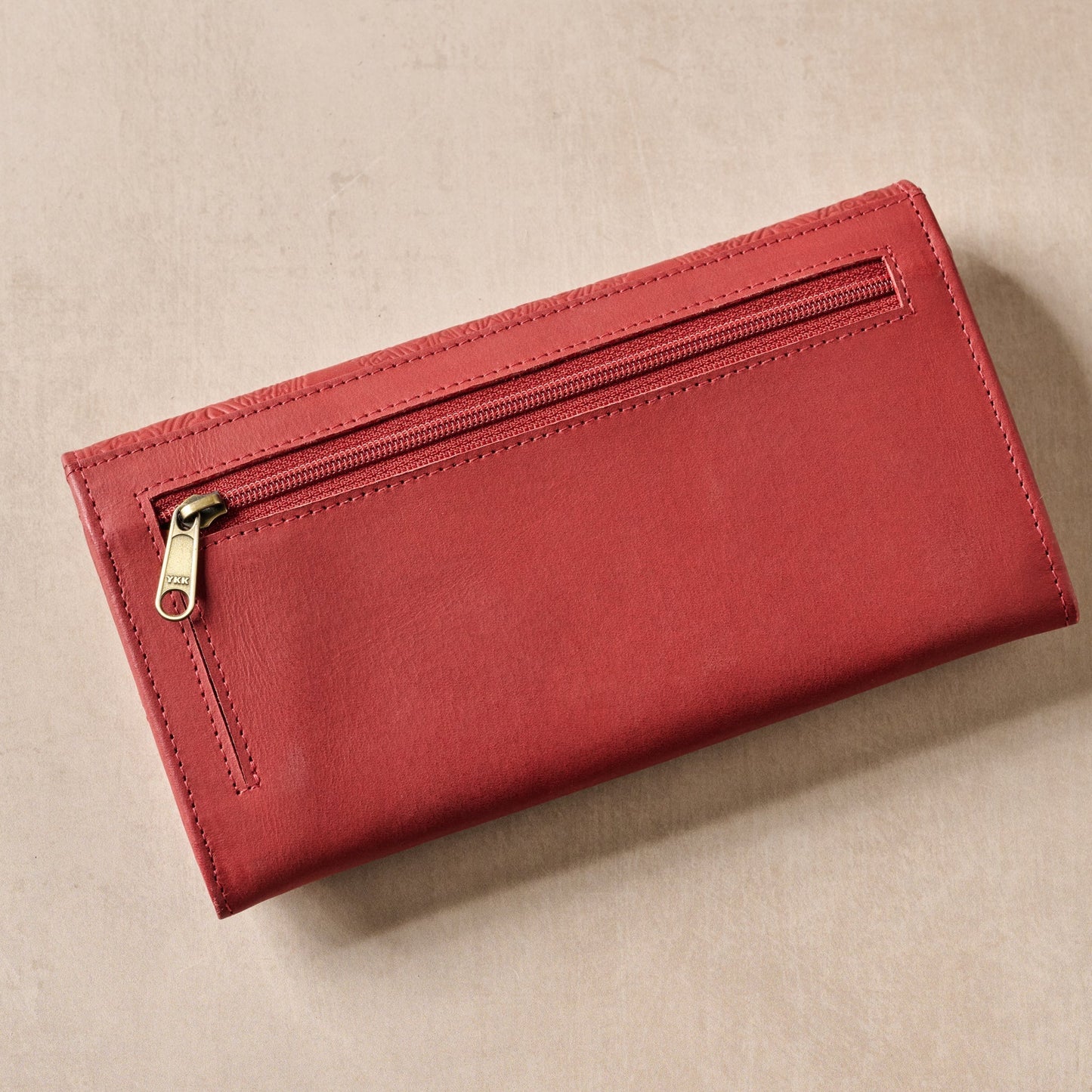 Wallet long embossed leather 7.5Wx4 red