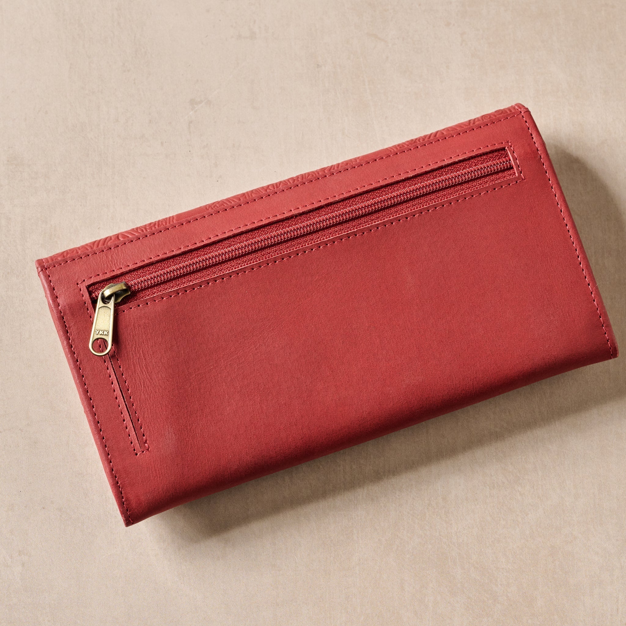 Wallet long embossed leather 7.5Wx4 red
