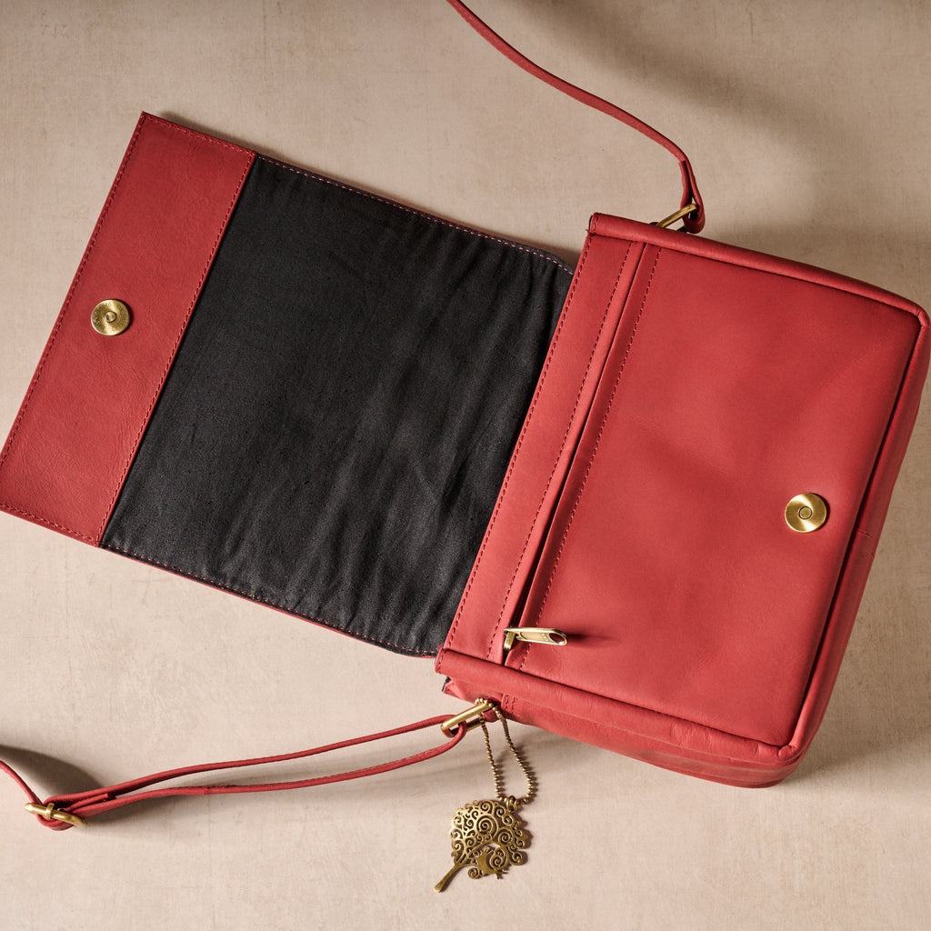 Purse 3 sections embossed leather 9Wx8 red