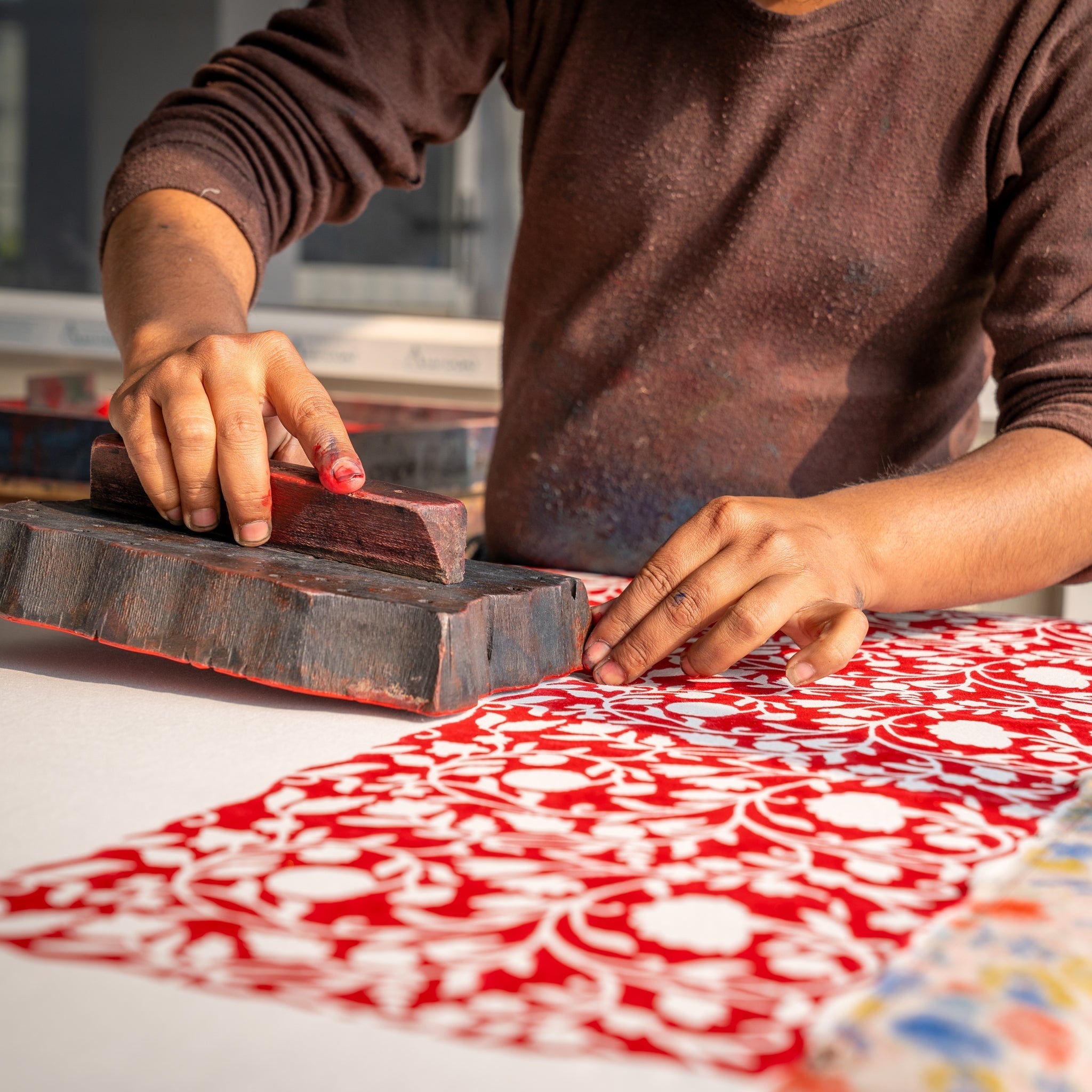 Tablecloth square floral cotton 60x60 red/grn/blu