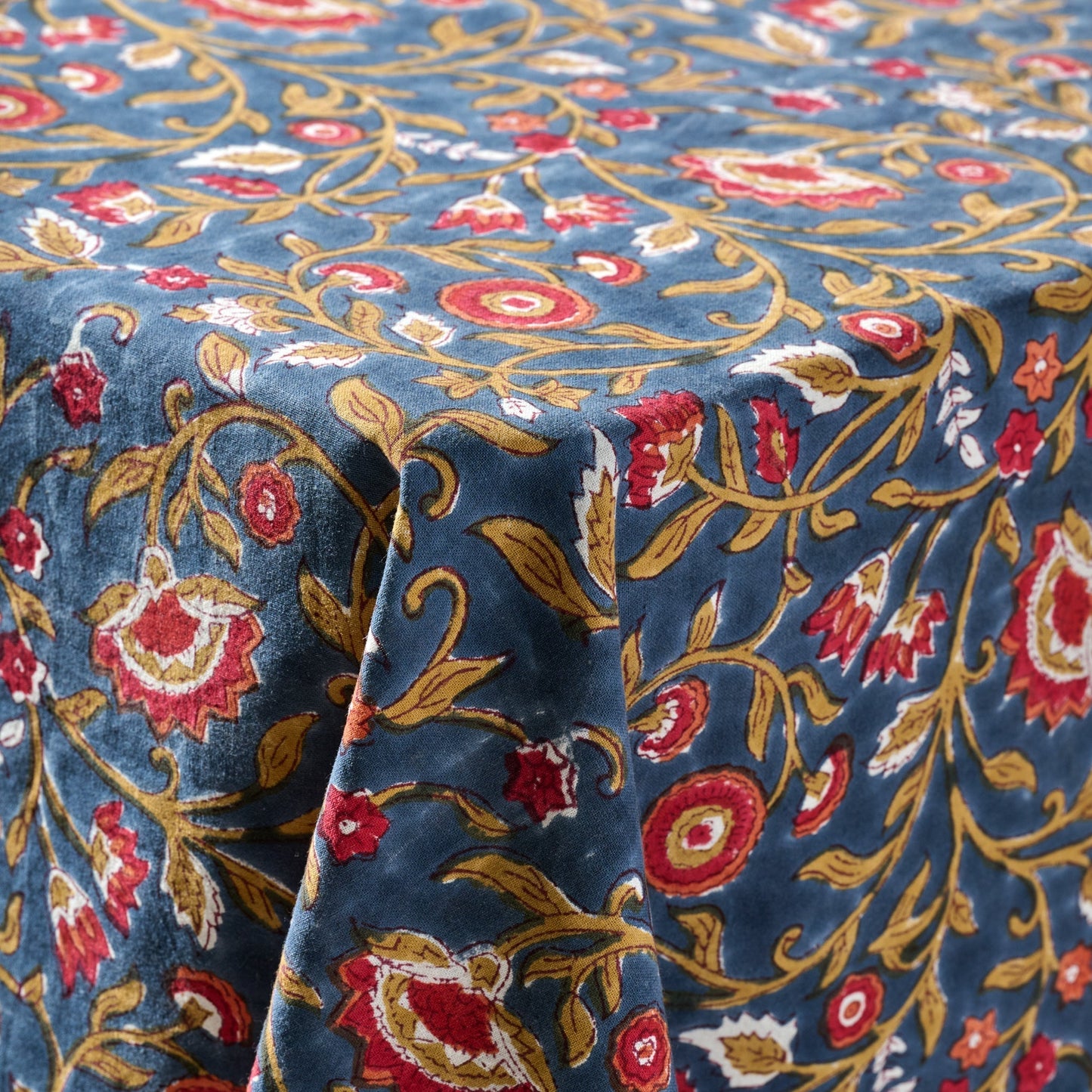 Tablecloth floral cotton 90x60 teal/red/olive
