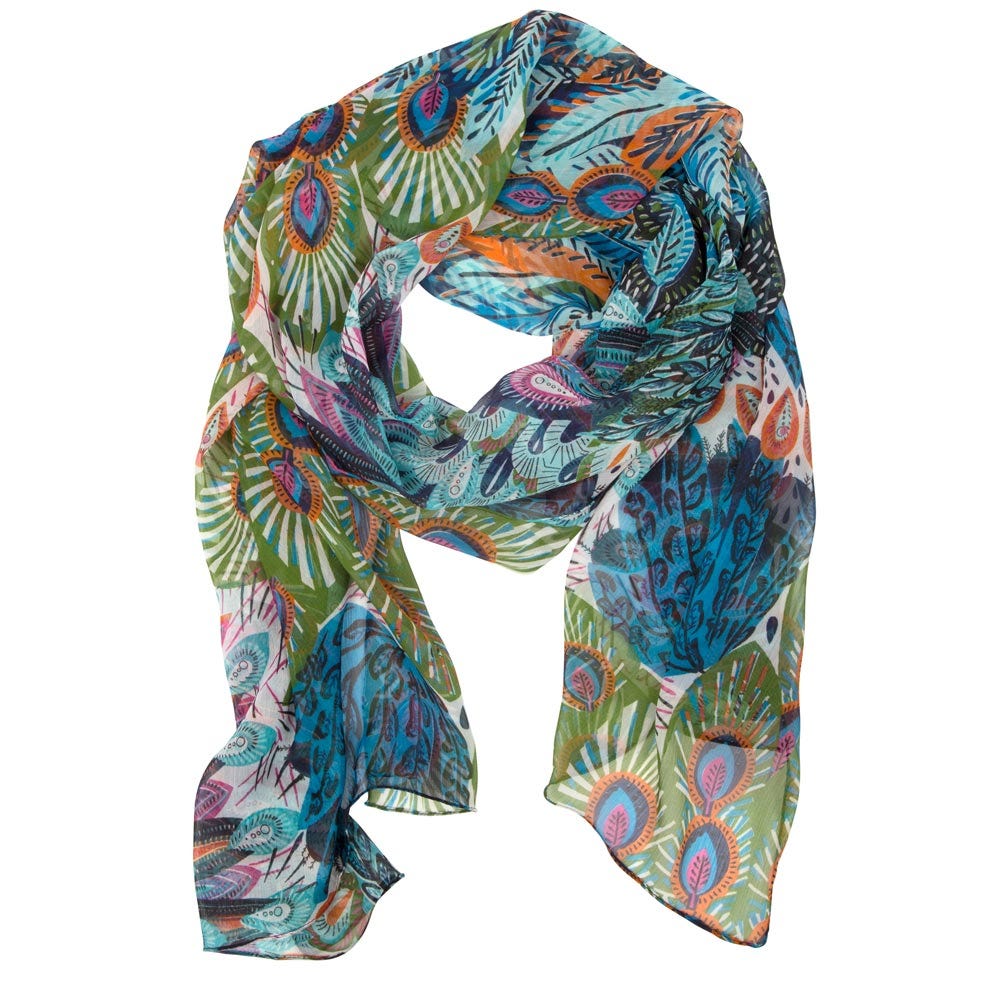 Scarf peacock Polyester 72x21 teal/black/orange