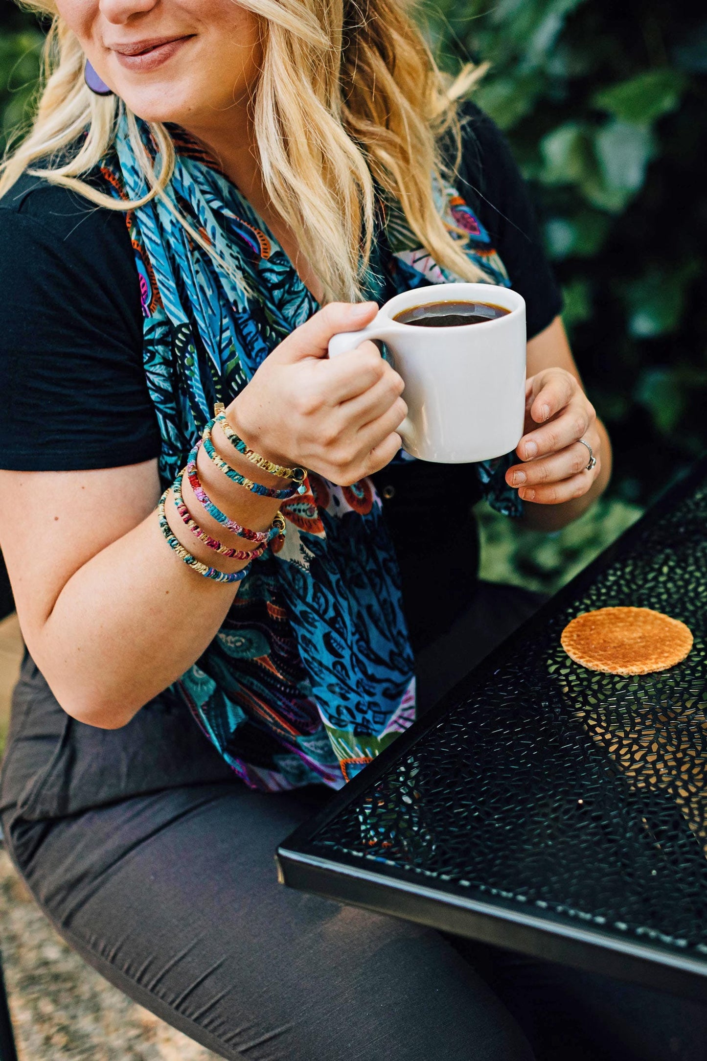 Scarf peacock Polyester 72x21 teal/black/orange