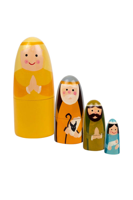 Nativity nesting dolls wood 2.5Dx5.5H yel/multi