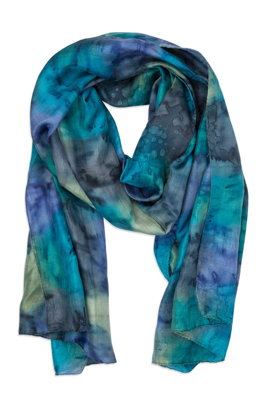 Scarf tie dye silk 64x20 navy/teal