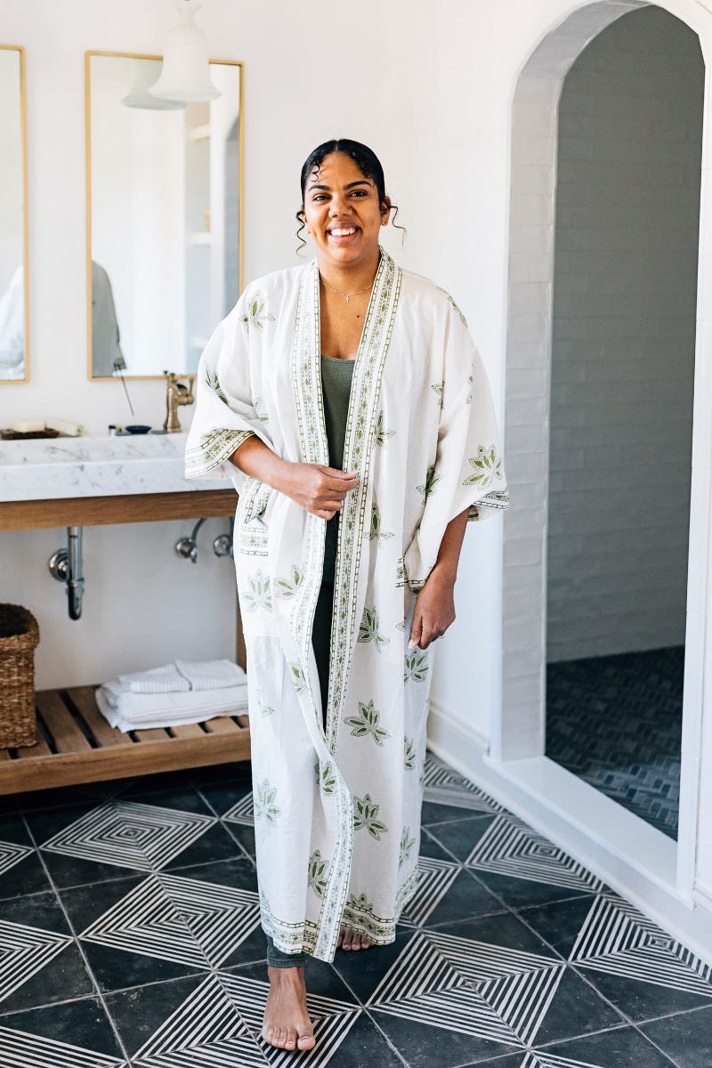 Bathrobe kimono 54L white/olive