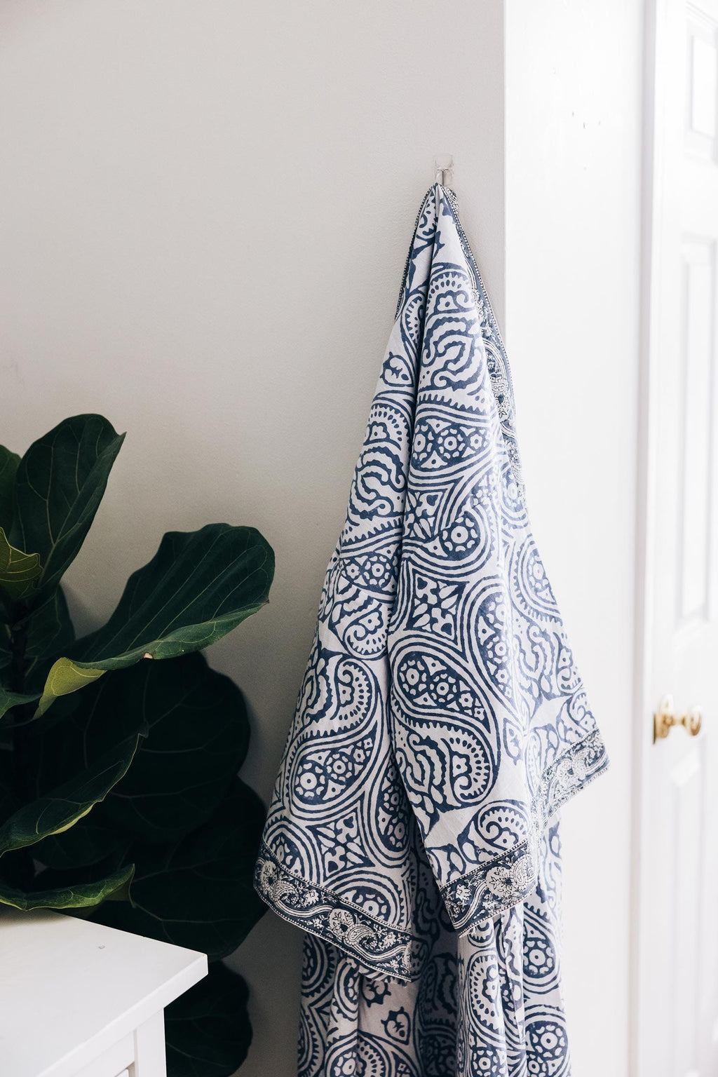 Bathrobe cotton adult 45L blue/white