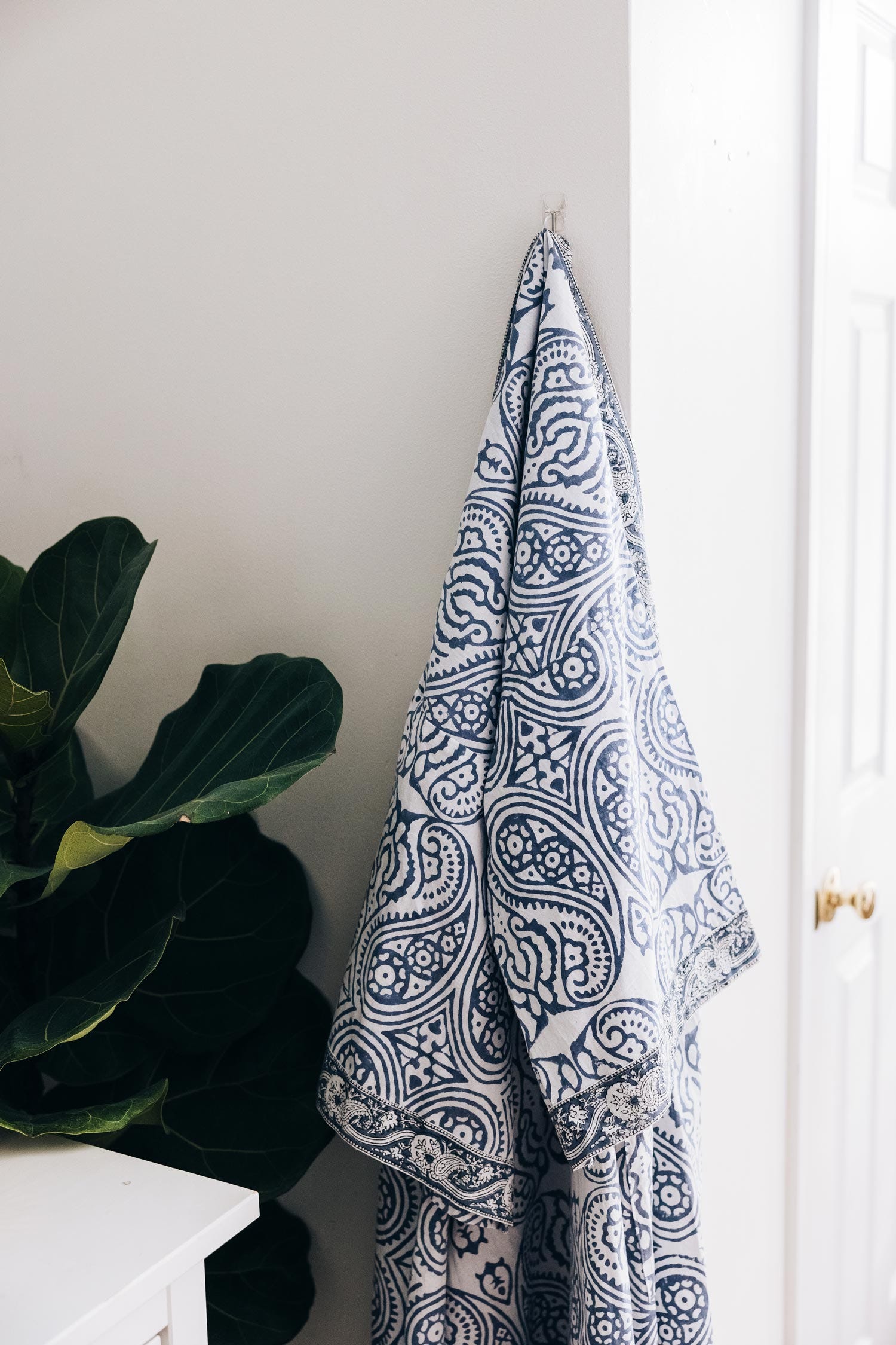 Bathrobe cotton adult 45L blue/white