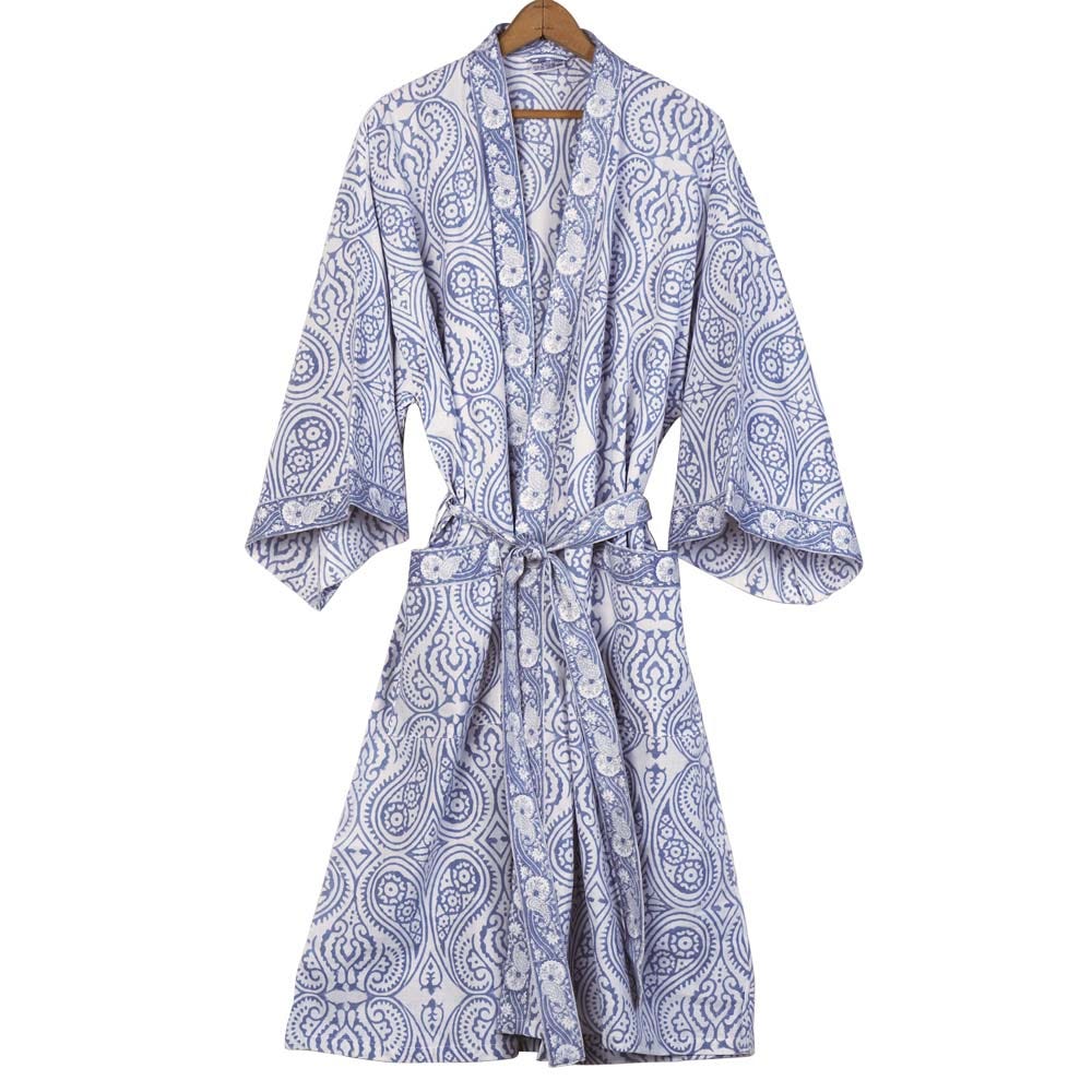 Bathrobe cotton adult 45L blue/white