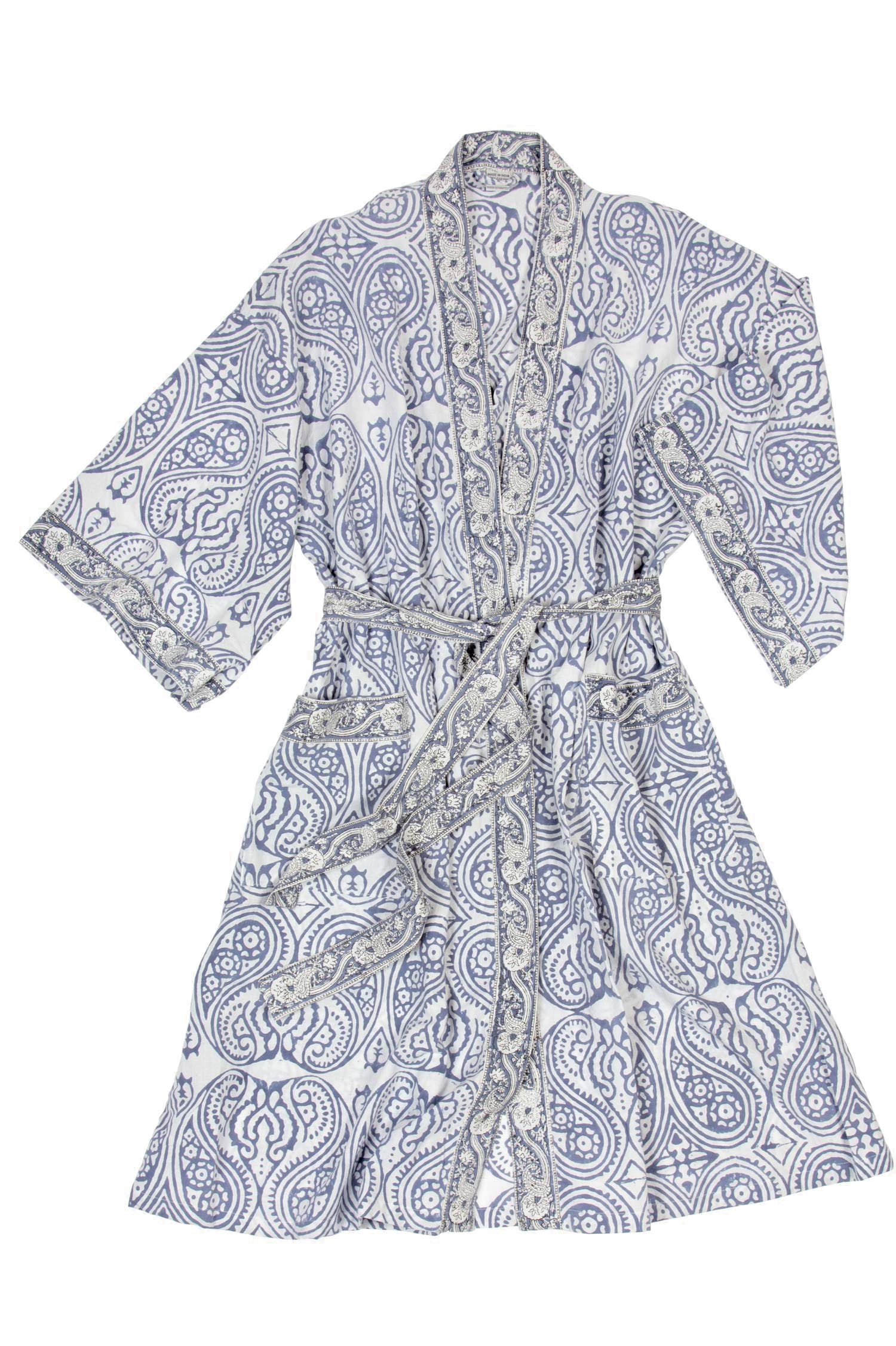 Bathrobe cotton adult 45L blue/white