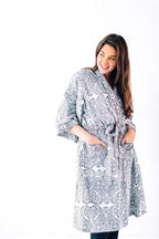 Bathrobe cotton adult 45L blue/white