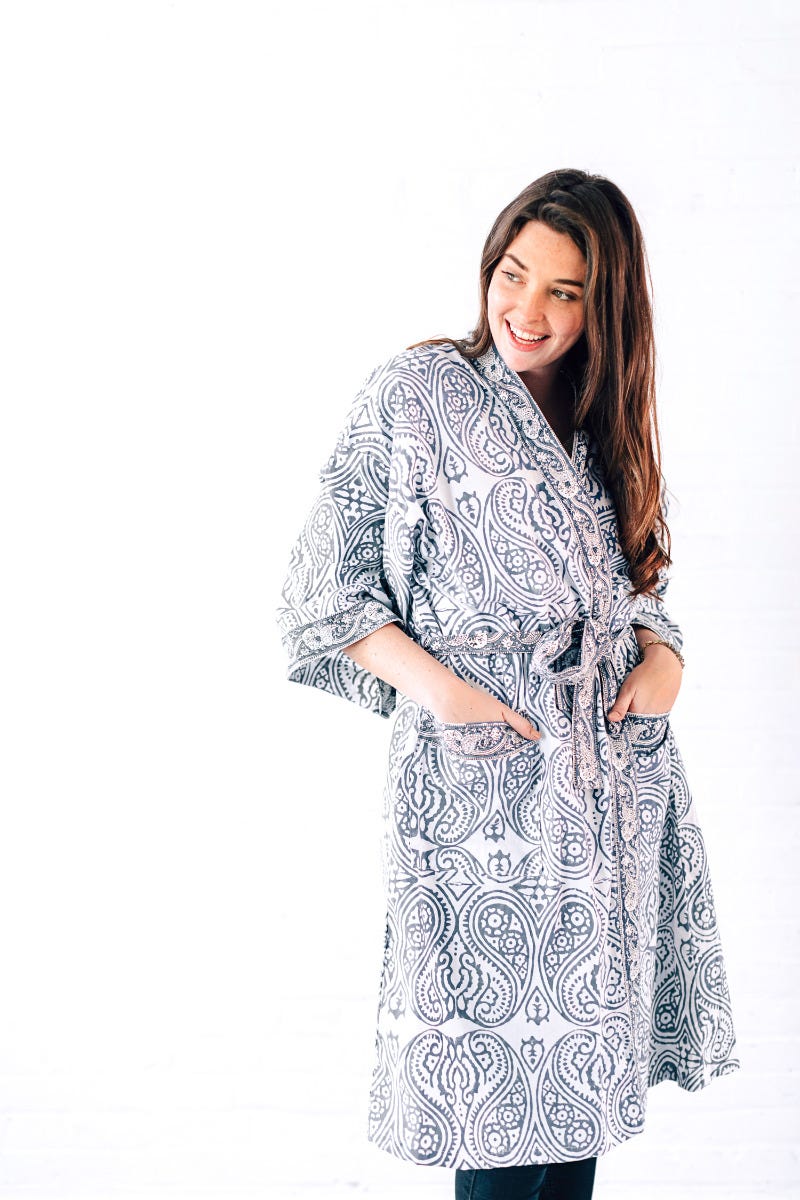 Bathrobe cotton adult 45L blue/white