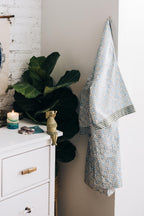 Bathrobe cotton 40L crm/blu/olv