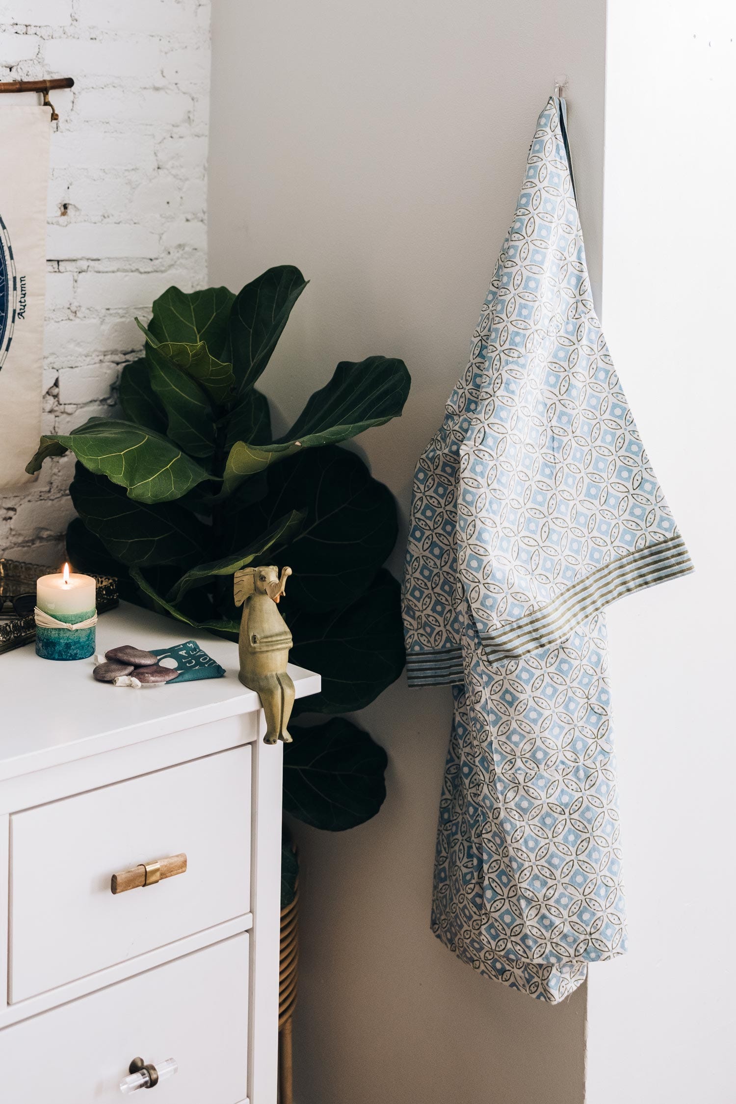 Bathrobe cotton 40L crm/blu/olv