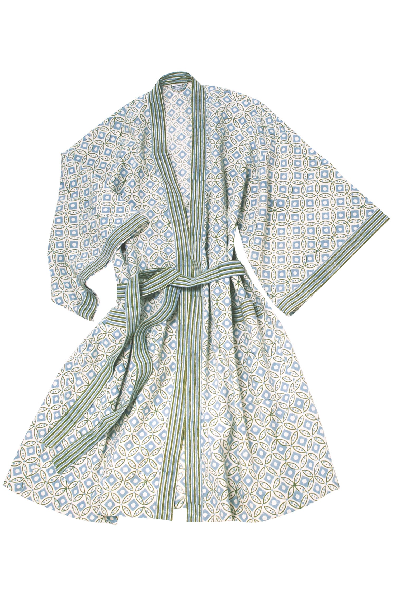 Bathrobe cotton 40L crm/blu/olv