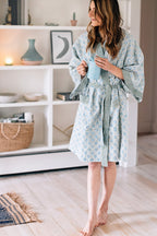 Bathrobe cotton 40L crm/blu/olv