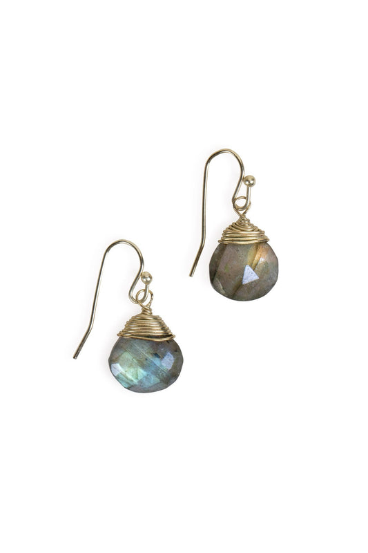 Earrings capped labradorite/metal 1L olive/gold