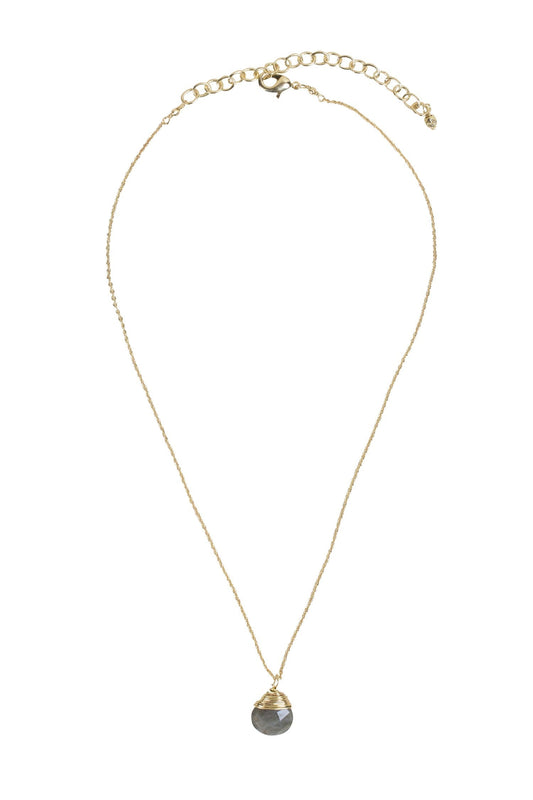 Necklace capped pend/fine chain 15L olive/gold