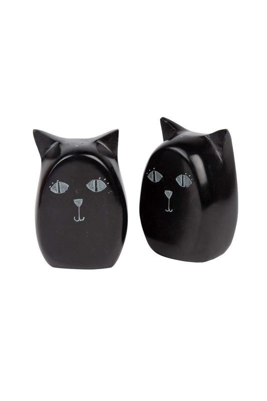 Salt & pepper shakers cats stone 3H black
